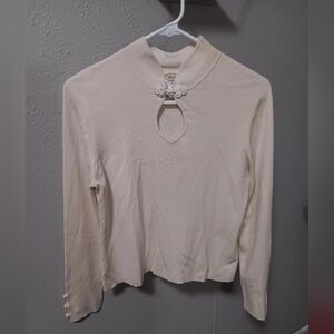 Talbots, Silk Cream Long Sleeve Blouse with Keyhole Design